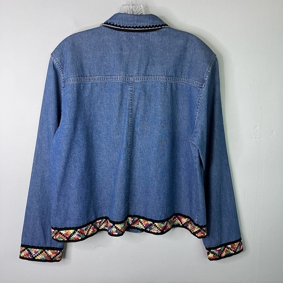 Vtg Gotcha Covered Denim Button Up Shacket Colorful Geometric Embroidered Size L - Picture 13 of 16